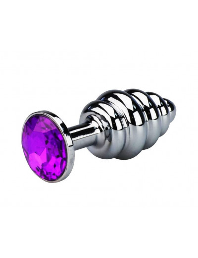 Анальная пробка Butt Plug Silver ребристая фиолетовый 7 см Д712040-1
