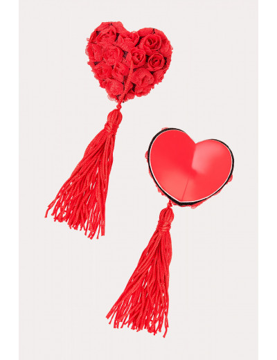 Пэстисы Erolanta Lingerie Collection в форме сердец с розами и кисточками красные 790063