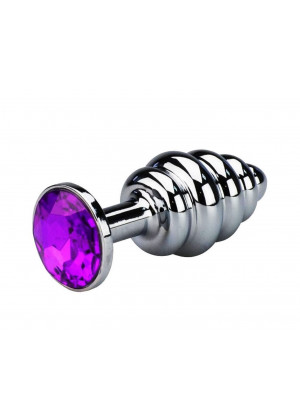 Анальная пробка Butt Plug Silver ребристая фиолетовый 8 см Д717023-9