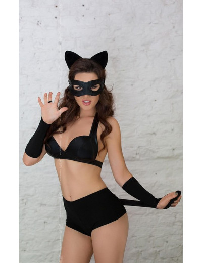 Костюм Catwoman бюстгальтер, шортики, головной убор, маска, перчатки черный S 183111
