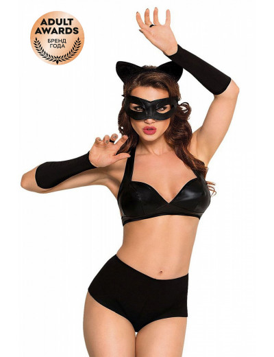 Костюм Catwoman бюстгальтер, шортики, головной убор, маска, перчатки черный S 183111