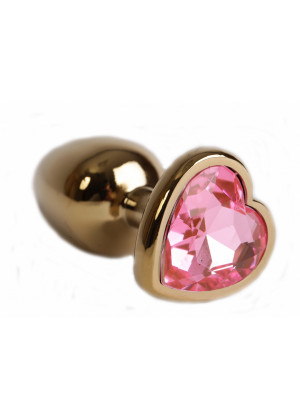 Анальная втулка с кристаллом сердце Large Gold розовый 9,5 см Д712160
