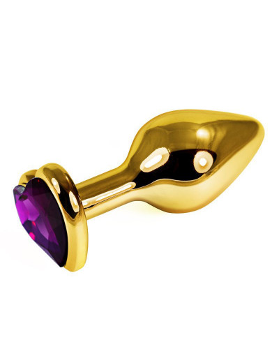 Анальная втулка с кристаллом сердце Medium Gold фиолетовый 8 см Д710157