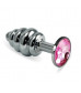 Анальная пробка Butt Plug Silver ребристая розовый 7 см Д712040-2