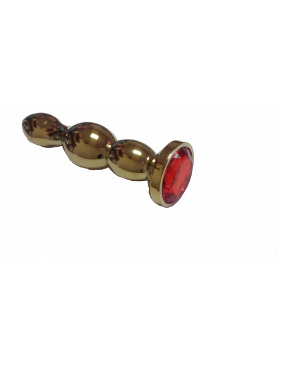 Анальная втулка с кристаллом ребристая Gold Plug Red 14 см Д35891