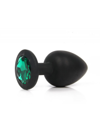 Анальная втулка черная с кристаллом Large зеленый 9,5 см Д70502-07