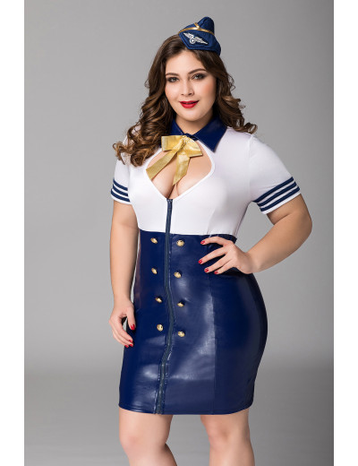 Костюм стюардессы Candy Girl Devon платье, головной убор сине-белый 2XL 841052