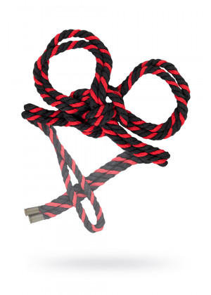 Наручники-оковы из хлопковой веревки Узел Омега черно-красные 3,5 м 06625-03