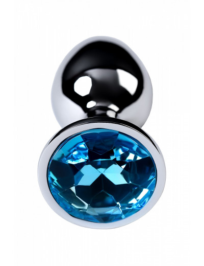 Анальная втулка серебряная с голубым кристаллом Small 7 см 717001-14