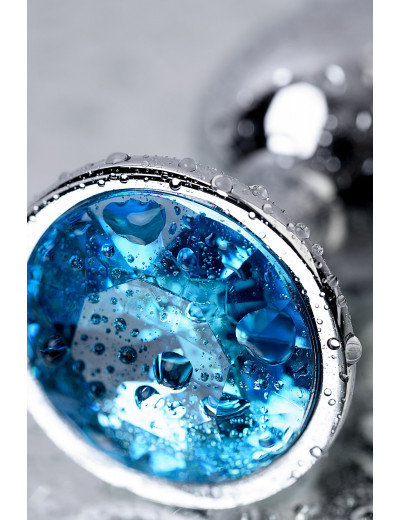 Анальная втулка серебряная с голубым кристаллом Small 7 см 717001-14