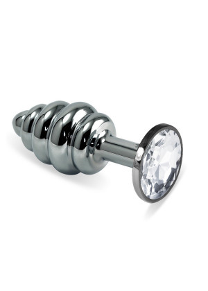 Анальная пробка Butt Plug Silver ребристая прозрачный 8 см Д717023-5