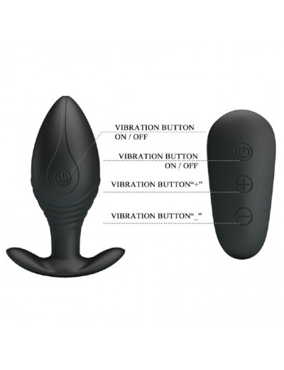Анальная втулка с вибрацией и пультом ДУ Royal Pleasure черная 8,8 см BI-040078W