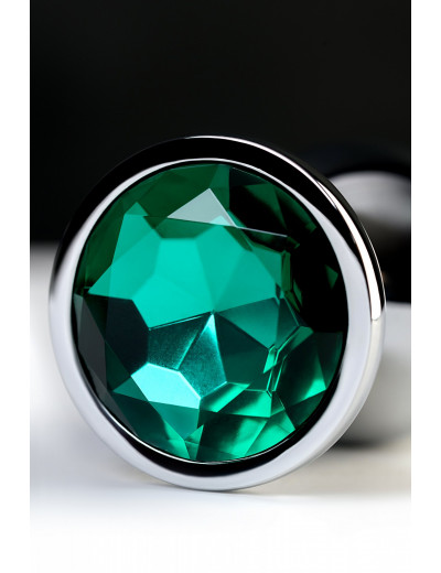 Анальная втулка серебряная с зеленым кристаллом Large 9,5 см 717003-7