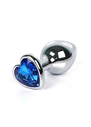 Анальная втулка с кристаллом сердце Large синий 9 см Д712075