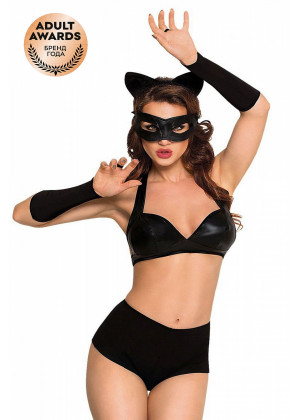 Костюм Catwoman бюстгальтер, шортики, головной убор,маска,перчатки черный M 183112