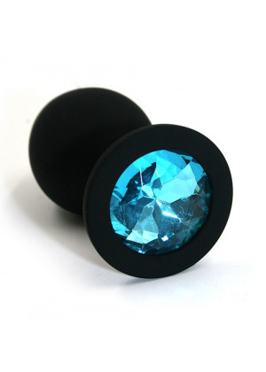 Анальная втулка черная с кристаллом Large голубой 9,5 см Д70502-09