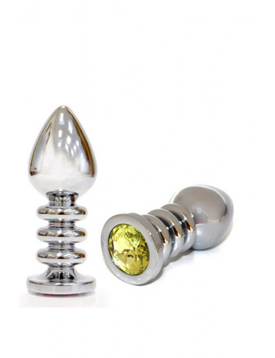 Анальная пробка Butt Plug Silver ребристая желтый 10 см Д570-2