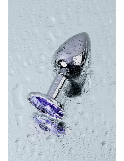 Анальная втулка серебряная с фиолетовым кристаллом Small 7 см 717001-4