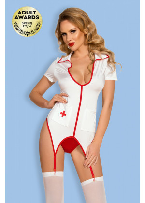 Костюм медсестры Candy Girl : топ, стринги, чулки бело-красный OS 841065
