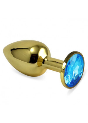 Анальная втулка с кристаллом Small Gold голубой 7 см Д712097