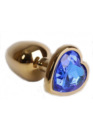 Анальная втулка с кристаллом сердце Large Gold синий 9,5 см Д712158