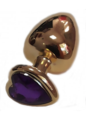 Анальная втулка с кристаллом сердце Large Gold фиолетовый 9,5 см Д712157
