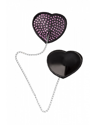 Пэстисы Erolanta Lingerie Collection в форме сердец со стразами и цепочкой черно-розовые 790054