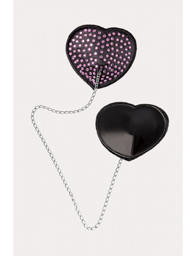 Пэстисы Erolanta Lingerie Collection в форме сердец со стразами и цепочкой черно-розовые 790054
