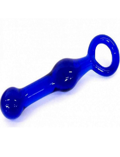 Анальный стимулятор с кольцом стеклянный синий 17,2 см EH2009-617