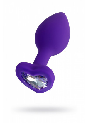 Анальная втулка фиолетовая с кристаллом сердце Small прозрачный 7 см 690024