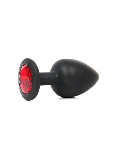 Анальная втулка черная с кристаллом Large красный 9,5 см Д70502-1