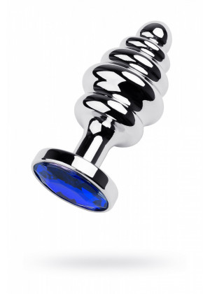 Анальная пробка Butt Plug Silver ребристая синяя 7 см 717028-6