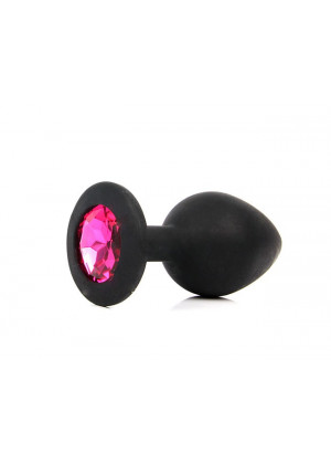 Анальная втулка черная с кристаллом Medium розовый 8 см Д70501-14