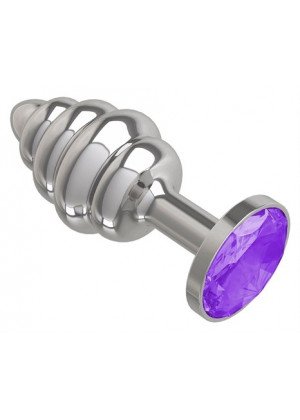 Анальная пробка Butt Plug Silver ребристая фиолетовый 8 см Д717023-9