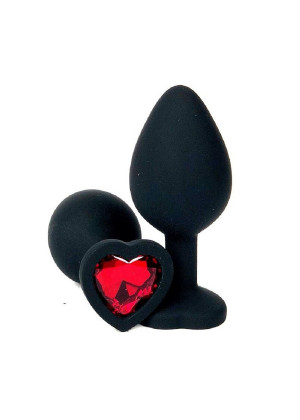 Анальная втулка черная с кристаллом сердце Small красный 7 см Д70600-02