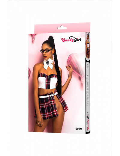 Костюм школьницы Candy Girl Satine: топ, юбка, пояс, галстук, значок, очки красный OS 841070