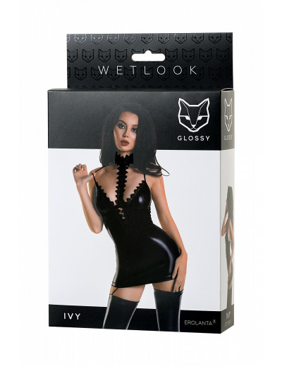 Эротическое платье с чокером Glossy Ivy из материала Wetlook черное L 955029-L