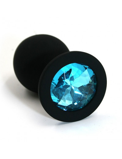 Анальная втулка черная с кристаллом Medium голубой 8 см Д70501-09