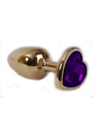 Анальная втулка с кристаллом сердце Small Gold фиолетовый 7 см Д712167