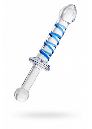 Фаллоимитатор Sexus Glass стеклянный с голубыми полосками 23 см 912044