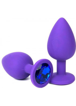 Анальная втулка фиолетовая с кристаллом Large синий 9.5 см Д-004-22
