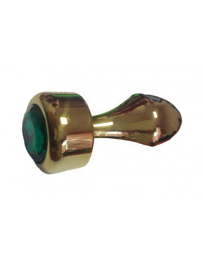 Анальная втулка с кристаллом Gold Butt Plug Green 7,8 см Д710085