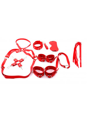 Набор: наручники, оковы, маска, кляп-рамка, плеть,ошейник с поводком, фиксатор, портупея ДИС0520-08