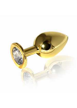 Анальная втулка с кристаллом Large Gold бесцветный 9 см ДRO-GL01