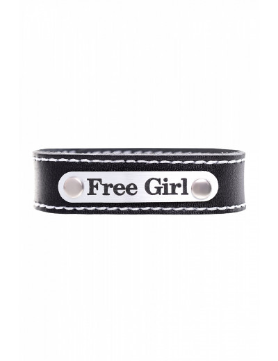 Браслет Free Girl с белой строчкой кожаный черный 690013