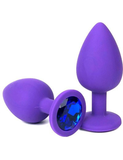 Анальная втулка фиолетовая с кристаллом Medium синий 8 см Д-004-12
