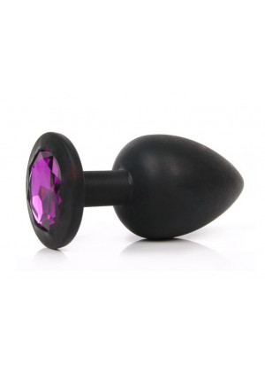 Анальная втулка черная с кристаллом Large фиолетовый 9,5 см Д70502-02