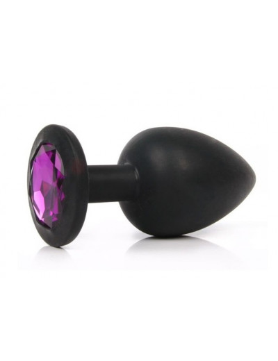 Анальная втулка черная с кристаллом Large фиолетовый 9,5 см Д70502-02