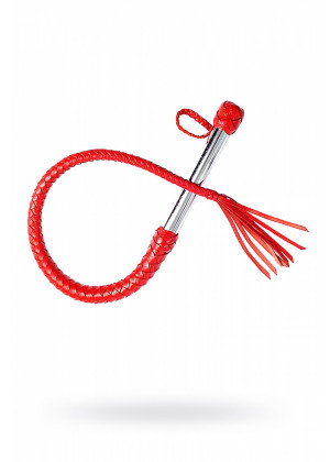 Плеть кожанная с хромированной ручкой красная 90 см 4013-2